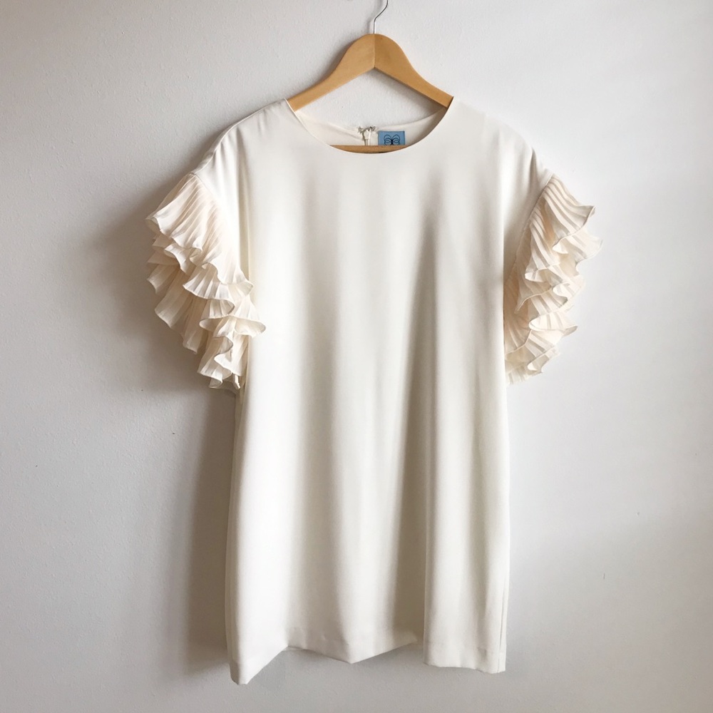 CeCe Ivory Ruffle sleeve Mini Shift Dress Sz 6 - Picture 3 of 5